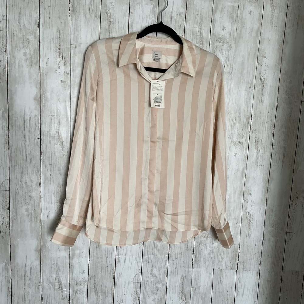 a new day Beige Striped Blouse